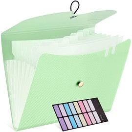JARLINK 7 Pockets Expanding File Folder, A4 Size Accordion File Folders with 12 Labels, Cute Paper Organizer, Portable Document Organizer for Home College School Office Supplies, Macaron Green