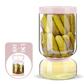 ZENS Pickle Jar with Strainer Flip, 64 oz Pickle Container Pickle Juice Separator Hourglass Jar for Olive Keeper, Leakproof Glass Pickle Holder Jars for Pickling Dill Sliced Storage, Gifts for Mom