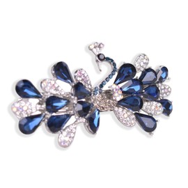 Sankuwen Peacock Rhinestone Hairpin Luxury Crystal Hair Barrette Clip(Dark Blue)