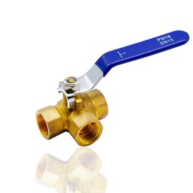 ieron 3 Way Ball Valve DN15 (T-Port) Pipe T-Type Brass Ball Valve 1/2 Inch BSP Female Thread Brass Stainless Steel Lever Handle