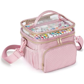 Marker Organizer Case for 100 Markers, Marker Storage Organizer Bag with Divider and Shoulder Strap, Marker Travel Carrying Case with 3 Pockets, Pink ( Design) - Color: Pink