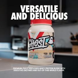 GHOST Whey Protein Powder, Marshmallow Cereal Milk - 2LB, 25G of Protein - Whey Protein Blend - ­Post Workout Fitness & Nutrition Shakes, Smoothies, Baking & Cooking - Soy & Gluten-Free