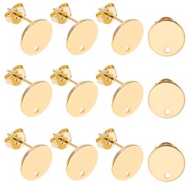 UNICRAFTALE Pack of 24 Stainless Steel Golden Stud Earrings, Hypoallergenic Flat Round Stud Earrings, 0.8 mm Pin Metal Flat Plate Earrings Studs for Jewellery Earrings Making Supplies
