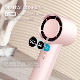 Halybau Handheld Fan,1-100 High Speed Hand Fan Adjustable Turbo Mini Fan,5000mAh Battery Operated Rechargeable Personal Fan with Digital Display for Travel/Camping/Outdoor/Home/Office… (Pink)