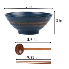 Aegistus 2 Pcs Ceramic Ramen Bowls, with Matching Spoons & Chopsticks, 35 oz Large Japanese Style Serving Bowls for Salad,Udon, Soba, Pho Pasta, Asian Soup Noodle,Suitable as Housewarming Gifts