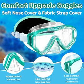 Vvinca - anteojos de snorkel para niños, máscara de buceo, anteojos de natación con cubierta de nariz y correas para niños y jóvenes de 6 a 14 años