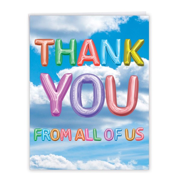 The Best Card Company - 1 Big Thank You Card from All of Us - Group Gratitude Notecard with Envelope - Inflated Messages J5651OTYG-US