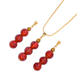 amazing gemstones Carnelian 3 Bead Necklace Pendant - Gold