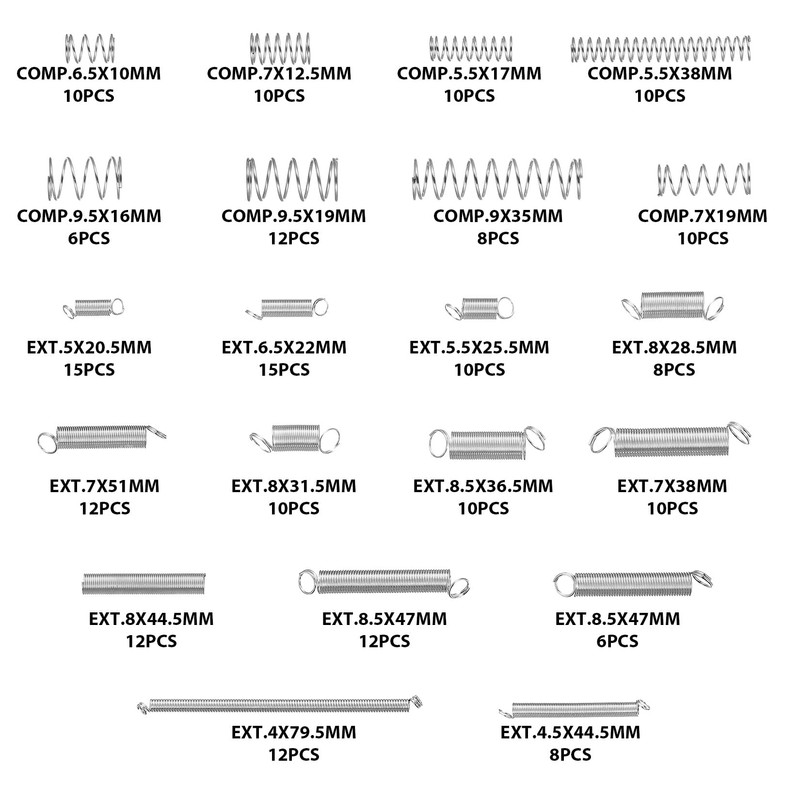 210 Pcs Compression Springs Assortment Kit, Assorted Tension Springs &