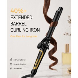 Lanvier 1 Inch Extra Long Hair Curling Iron with Ceramic Tourmaline Barrel, Professional Hair Curler up to 450°F with Dual Voltage for Worldwild Use, Hair Waving Style Tool for Girls&Women–Black