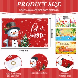 Batiyeer 4 Pcs Garden Flag 3 x 5 ft Spring Summer Autumn Winter Seasons Double Sided Holiday Flag Banner with Grommets for Spring Decorations Photo Backdrop Party Supplies Outdoor (Stylish Style)