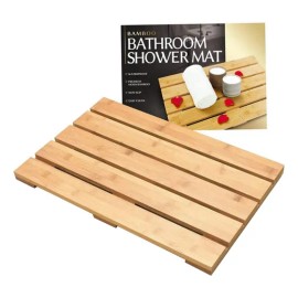 Alfombra De Baño Y Ducha De Bambú Antideslizante 50x33 Cm