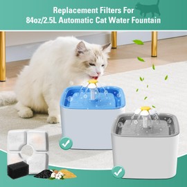 8 Pack Replacement Filters & 8 Pack Pre-filter Sponges for 84oz/2.5L Automatic Pet Fountain, BFLICROY Cat Water Fountain Filter, Triple Filtration Pet Fountain Replacement Filters