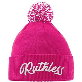 Hippowarehouse Ruthless Embroidered Beanie Hat with Bobble Fuchsia