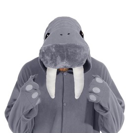 Laahoem Animal Walrus Pyjamas Unisex Adult Jumpsuit Hood Men Women Costume Cosplay Sleepwear Grey L