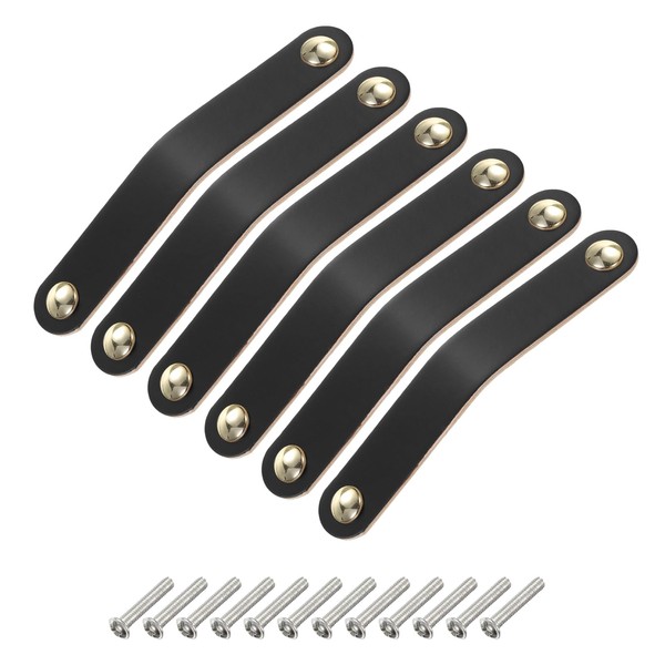 sourcing map 6 Packs Leather Drawer Pulls, Double Hole Leather