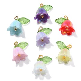 DanLingJewelry 30Pcs Random Resin Bell Orchid Charms with Imitated Pearl Acrylic Beads Lily of The Valley Flower Charms for Jewellery Making