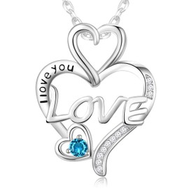 Jewelry for Women Love Heart Birthstone Necklaces Gifts for Her Necklaces for Women I Love You Necklace Girlfriend Wife Birthday Gifts for Wife Women Mom Anniversary Christmas Valentines Mother's Day,