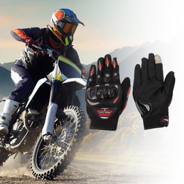 HOPESPANNER M Motorcycle Glove Breathable Full Finger Gloves Nylon Outdoor Gloves Black Red 1Pair