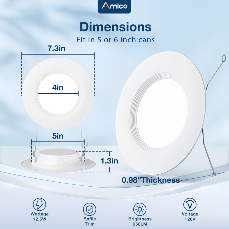 Amico 1 Pack 5/6 inch 5CCT LED Recessed Lighting, Dimmable,
