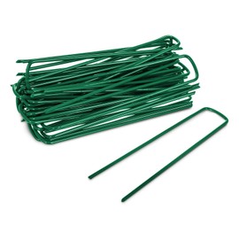 ADEPTNA Heavy Duty Green U-Shaped Garden Pins Securing Galvanised Metal Pegs For Artificial Grass Weed Fabric Landscape Netting Ground Sheets Fleece 15cm Powder Coated (PACK OF 20)