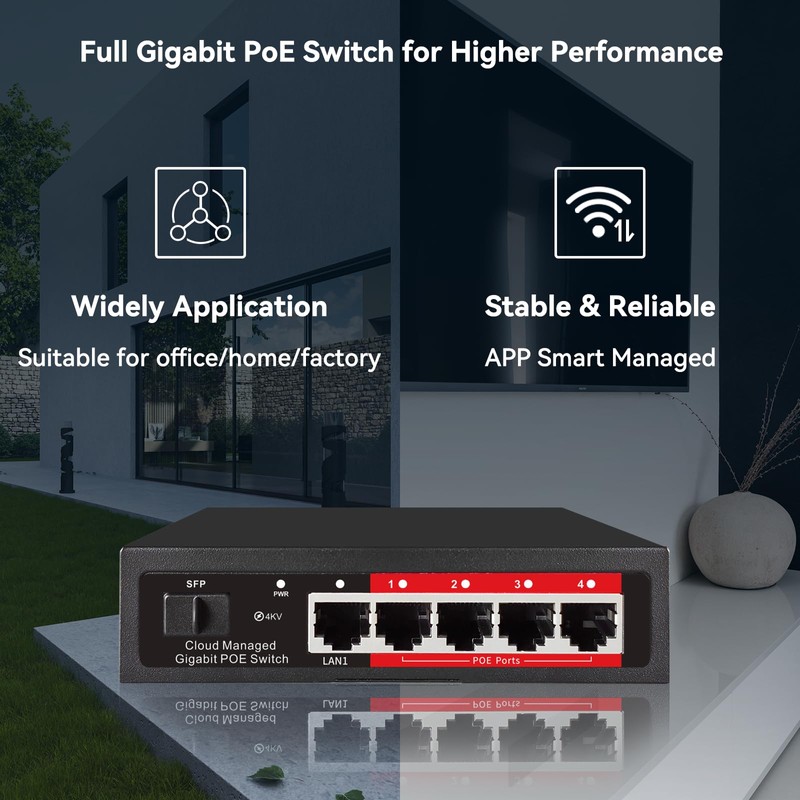 Poe Switch, 5 Port Gigabit PoE+ Switch, Cloud Managed Gigabit