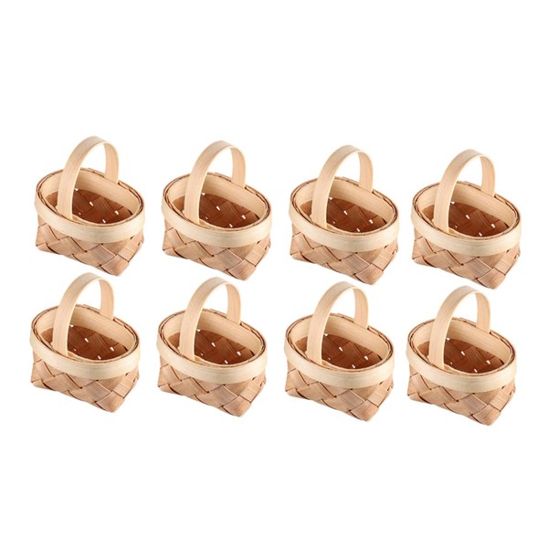 SHOWERORO 8pcs Handwoven Mini Baskets Wooden Picnic and Fruit Baskets