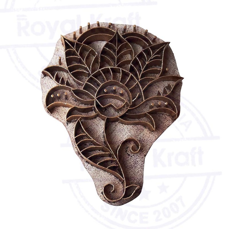 Arty Crafty Print Stamp Brass Lotus Shapes Wooden Clay Block