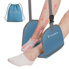 Airplane Foot Hammock – Memory Foam Travel Footrest with Rigid Base, Adjustable Strap for Long Flights & Travel Comfort (Blue)