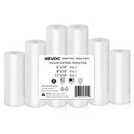 Vacuum Sealer Bags for Food, Wevac 6 Rolls Vac Seal bags, 6 8 11 inch Sous Vide Bags Rolls with BPA Free, Commercial Grade Storage Bags