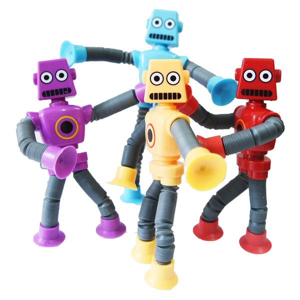 Bendable Robot Figures, Basket Stocking Stuffer Set of 4 Flexible