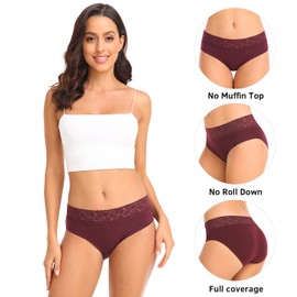 RHYFF Womens Underwear Cotton Lace Panties Soft Bikini Panty Comfortable Hipster Stretch Full Ladies Briefs 5 Pack S-XL(R3020-Dark-M)