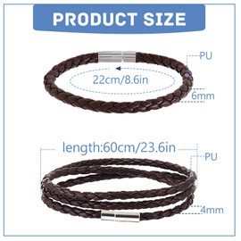 ZENGSING Men's Learner Bracelet Faux Leather Necklace Cuff Leather Braided Bracelet Braided Leather Chain with Clasp Stainless Steel Press Stud Men's Fashion Jewellery for Men Women, Leather, No