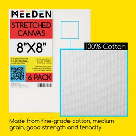 MEEDEN Stretched Canvas, 8 × 8 Inch, Pack of 6, Blank White Canvases for Painting, 100% Cotton, 8 oz Gesso-Primed, Pre-Stretched Canvas for Acrylic Oil Pouring & Airbrushing Painting