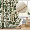 Green Linen Shower Curtain Modern Tropical Leaves Fabric Shower Curtain
