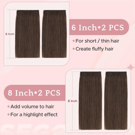 SEGO 4 Pcs Clip in Short Hair Extensions Real Human Hair Natural Thick Hairpieces Toppers for Women With Thinning Hair Add Volume -#2 Dark Brown
