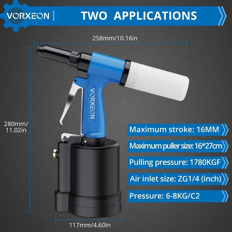 VORXEON Pneumatic Rivet Gun Kit with 500 Aluminum Blind Rivets