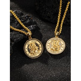 KATHLU Gold St Anthony Medal Necklace Sterling Silver Saint Anthony Necklace with Black Cubic Zirconia Catholic Religious Protector Necklaces Jewellery Gifts, Sterling Silver, Zircon