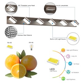 SineRise LED Modern Bathroom Vanity Light Fixtures (6-Light, 48-Inch), Brown Wood Painted Modern Acrylic Bathroom Wall Lighting Fixtures Over Mirror (Cool White 6000K)