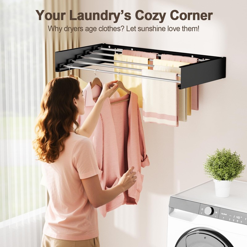 Vasunray Wall Mounted Clothes Drying Rack Folding Indoor, Foldable Laundry