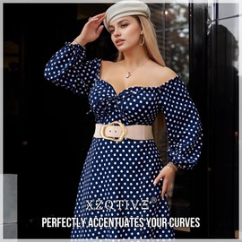 XZQTIVE - Cinturón ancho elástico para mujer, para vestidos, con hebilla dorada grande, cintura elástica de piel para mujer, Beige, Fit Waist Size 38-45 inch