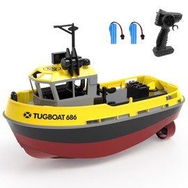 RC Boat 1/72 RC Tugboat for Pools and Lakes 2.4 Ghz Remote Control Boat for Kids with Rechargeable Battery 40 Mins Play Time Dual Motors Low Battery Reminder Great Gift for Kids and Adults