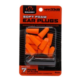 Walker's 7 Pairs Neon Orange Foam Ear Plugs with Black Aluminum Canister