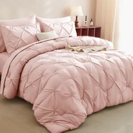 CozyLux Twin XL Comforter Set Blush Pink - 5 Pieces Twin Extra Long Bedding Set with Sheets Pintuck Dorm Bedding Pinch Pleat Twin XL Bed in a Bag for College