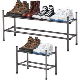 STORAGEIDEAS Shoe Rack, Expandable Shoe Storage Organizer for Closet, 2 Tier Metal Shoe Rack for Entryway, Adjustable Small Shoe Shelf for Front Door Entrance, Small Space, Garage