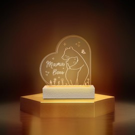 LAMEK Gifts for Mum Night Light Mum Bear Acrylic Engraved Night Light with Wooden Base for Mother's Day Birthday Gifts from Daughter Son Mothers Day Home Decoration