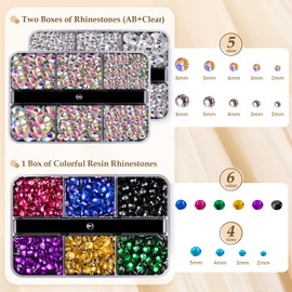 Colorful Face Gems Kit with Makeup Glue, 2-6mm AB+Clear Glass Round Flatback Crystal + 2-5mm Resin Rhinestones for Hair Eye Makeup Body Art Manicure DIY Crafts with Dot-Brush Pen, Pickup Tools