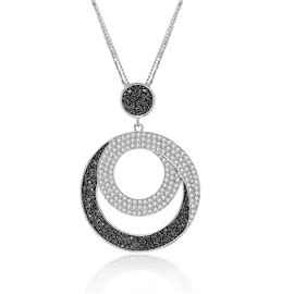 PengJin Round Pendant Necklace for Women 2 Big Crystal Diamond Geometric Circles Pendant Necklaces Long Sweater Chain Fashion Jewellery, Sterling Silver, Zircon