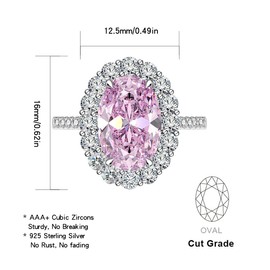 CRYSLOVE Women's Engagement Ring 925 Sterling Silver 6A Pink Cubic Zirconia Rings 5 ct Princess Diana Kate Middleton Gemstone Promise Wedding Rings Jewellery Gifts for Women, Sterling Silver