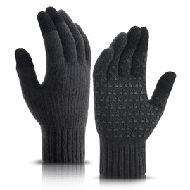 GERIINEER Winter Touch Screen Thermal Gloves Men Women- Soft Warm- Non-slip Grip, Elastic Cuff - Knit Stretchy Material for Running Cycling Outdoor Activities (Dark grey, M)